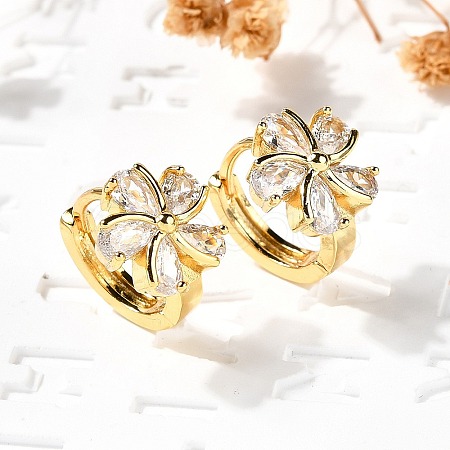 Flower Brass Hoop Earrings EJEW-S256-01B-G-1