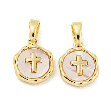 Brass Pave Shell Charms X-KK-G490-35G-1