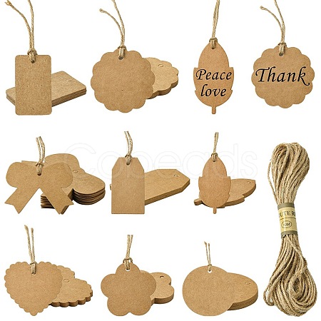 80Pcs 8 Styles Blank Kraft Paper Gift Tags CDIS-FS0001-05-1