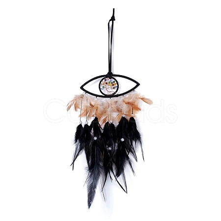 Handmade Eye & Tree of Life Woven Net/Web with Feather Wall Hanging Decoration HJEW-K035-02-1