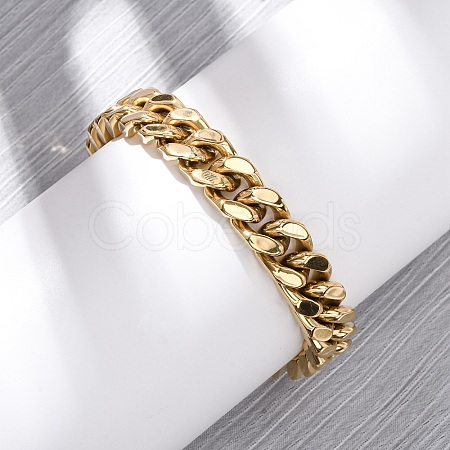 304 Stainless Steel Cuban Link Chain Bracelets for Unisex BJEW-K283-01C-G-1