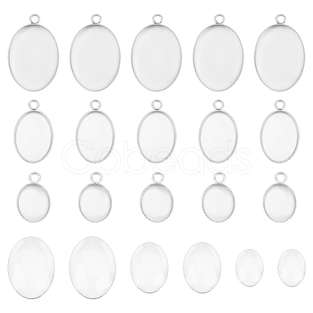 30Pcs 3 Sizes 304 Stainless Steel Pendant Cabochon Settings STAS-UN0042-66-1
