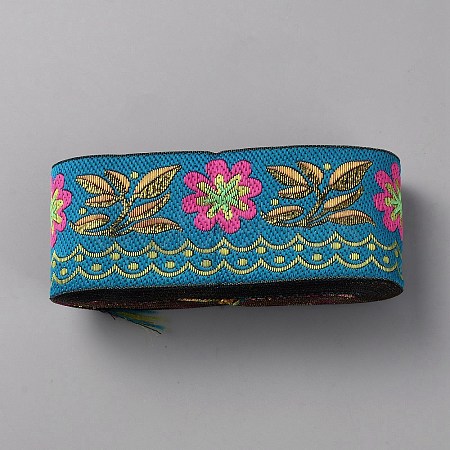 Ethnic Style Polyester Embroidery Flower Ribbon OCOR-WH0093-37B-1