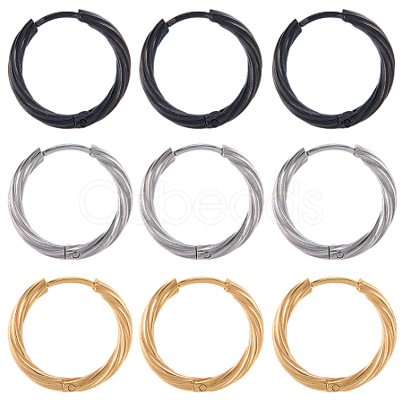 18Pcs 3 Colors 303 Stainless Steel Twist Hoop Earrings for Women EJEW-SC0001-81A-1