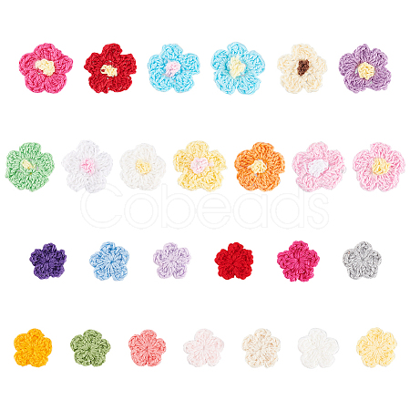 104Pcs 26 Style Peach Blossom & Two Tone Plum Blossom Handmade Crochet Cotton Appliques AJEW-FG0002-46-1