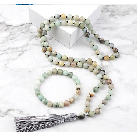 Natural Amazonite Round Beaded Pendant Necklaces & Bracelets Sets FS-WG9D102-26-1