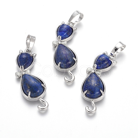 Natural Lapis Lazuli Kitten Pendants G-J386-E12-1