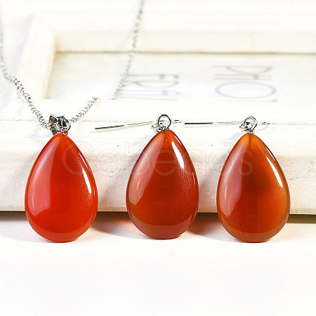 Teardrop Natural Carnelian Pendant Necklaces & Dangle Earrings Sets FS-WGAC060-05-1