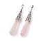 Natural Rose Quartz Big Pointed Pendants, with Brass Finding, Bullet, Platinum, 75~80x10~10.5mm, Hole: 5x7mm