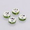 Brass Rhinestone Spacer Beads, Grade A, Straight Flange, Silver Color Plated, Rondelle, Peridot, 6x3mm, Hole: 1mm