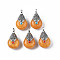 Tibetan Style Resin Pendants, with Alloy & Enamel, Drop, Antique Silver, Dark Orange, 28x16x14mm, Hole: 2~3.5mm