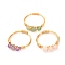 Copper Wire Wrapped Natural Gemstone Braided Bead Rings for Women, Real 18K Gold Plated, 2.5mm, Inner Diameter: 16mm