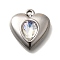 304 Stainless Steel Pendants, with Rhinestone, Stainless Steel Color, Heart, Crystal AB, 17.5x16.5x5.5mm, Hole: 1.4mm