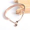 Ion Plating(IP) 304 Stainless Steel Bracelets, with Heart Charms and Extender Chain, Rose Gold, 1-5/8 inchx2-1/4 inch(42x58mm)