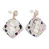 Rack Plating Rhombus Brass With Natural Tourmaline & Natural Pearl Handmade Indonesia Stud Earrings EJEW-U010-03B-G-1