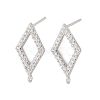 Brass Micro Pave Clear Cubic Zirconia Rhombus Stud Earring Findings KK-Z133-02P-03-1