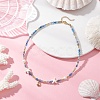 Dyed Natural Agate Faceted Round and Natural Cultured Freshwater Pearl & Starfish Synthetic Turquoise Beaded Brass Cowrie Shell Shape Pendant Necklaces for Women NJEW-JN05496-03-1