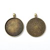 Tibetan Style Flat Round Alloy Big Pendant Cabochon Settings TIBEP-Q049-09AB-NR-2