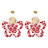 Brass Printing Acrylic Butterfly Dangle Stud Earrings EJEW-TA00674-1