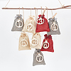 24Pcs 3 Colors Rectangle Christmas Linen Gift Bags with Number 1~24 Pendant Ornaments ABAG-WH0035-039-3