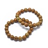 Natural Wood Lace Stone Bead Stretch Bracelets BJEW-K212-B-041-1
