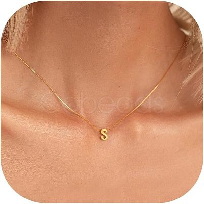 304 Stainless Steel Initial Pendant with Brass Box Chain Necklaces for Women FS-WG8229D-19-1