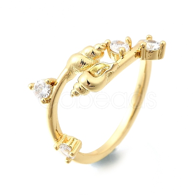 Ocean Theme Brass Micro Pave Cubic Zirconia Cuff Rings for Women RJEW-F184-17A-G-1