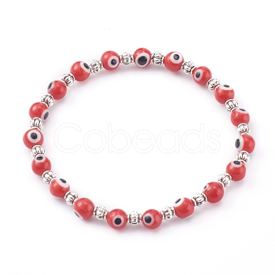 Handmade Round Evil Eye Lampwork Beaded Stretch Bracelets BJEW-JB05974-04-1