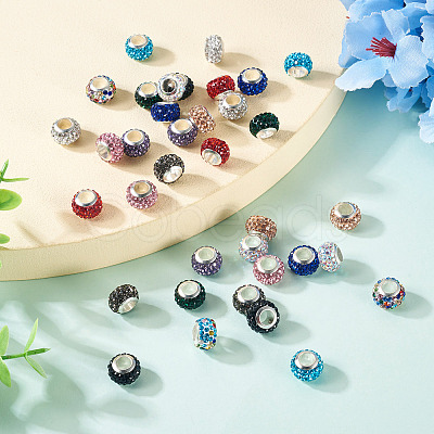 36Pcs 12 Colors Alloy Clay Pave Rhinestone European Beads ALRI-TA0001-30-1