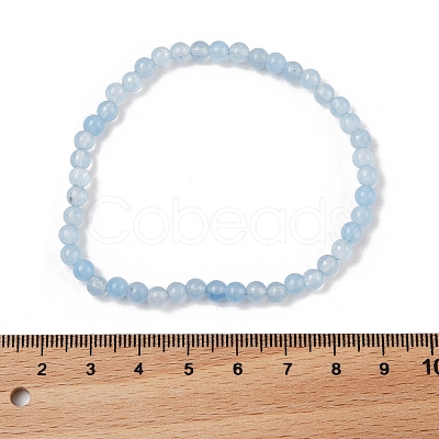 4mm Round Natural Dyed Aquamarine Beads Bracelet for Men X-KG3069-23-1