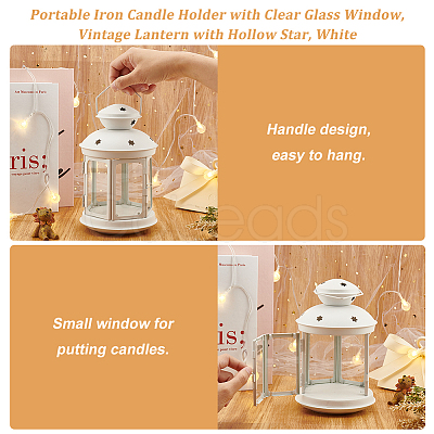 Portable Iron Candle Holder with Clear Glass Window AJEW-WH0299-85A-1