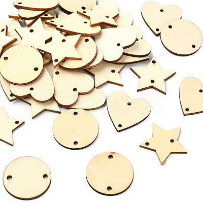 180Pcs 3 Styles Undyed Unfinished Wood Links WOOD-CJ0002-24-1