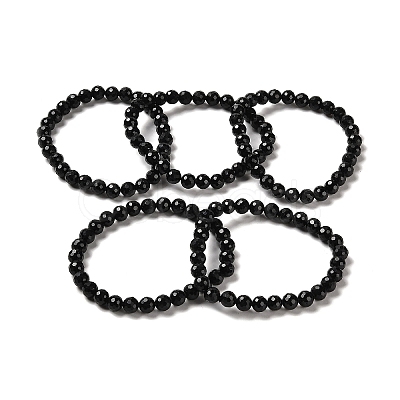 Natural Black Tourmaline Beaded Stretch Bracelets BJEW-K233-01A-03-1