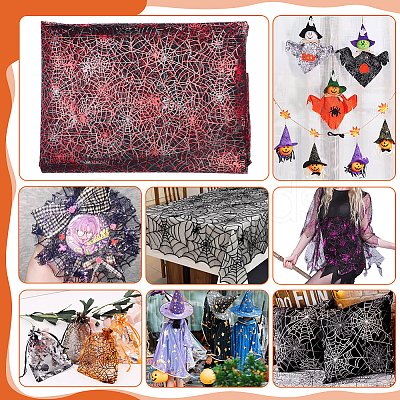Halloween Spider & Spider Web Polyester Gauze Fabric AJEW-WH0314-677C-1