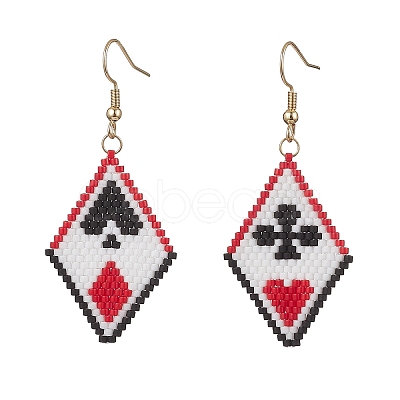 Handmade Glass Seed Beads Rhombus Dangle Earrings EJEW-MZ00631-1