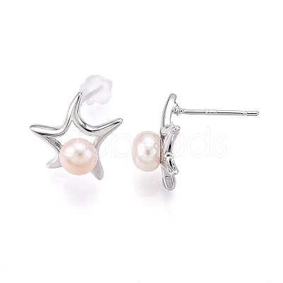 Star Brass Natural Pearl Stud Earrings PEAR-N020-05V-1