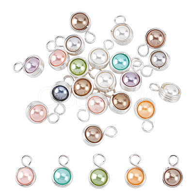20Pcs Shell Pearl Round Copper Wire Wrapped Pendants PALLOY-PHE00006-1