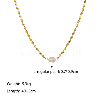 304 Stainless Steel & Natural Freshwater Pearl Potato Link Chain Necklaces for Women FS-WG4D4E4-01-1