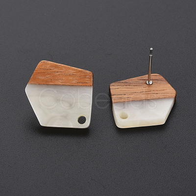 Two Tone Resin & Walnut Wood Stud Earring Findings MAK-N032-032-1