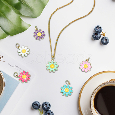 6Pcs 6 Colors Brass Enamel Pendants KK-BBC0021-50-1