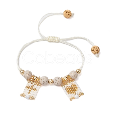 Natural Lava Rock & Natural Howlite & Glass Seed Beaded Braided Bracelets BJEW-MZ00063-01-1