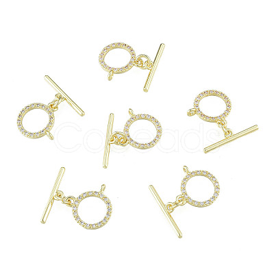 Brass Micro Pave Clear Cubic Zirconia Toggle Clasps KK-N259-22-1