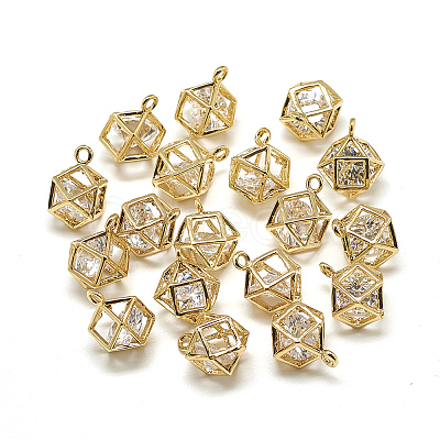Brass Cubic Zirconia Charms X-KK-T032-033G-1