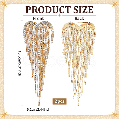 2Pcs Heart Tassel Alloy Rhinestone Lapel Pins for Clothes JEWB-NB0001-30G-1