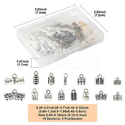 75Pcs 15 Styles Tibetan Style Alloy Tube Bails FIND-FS0004-50-1