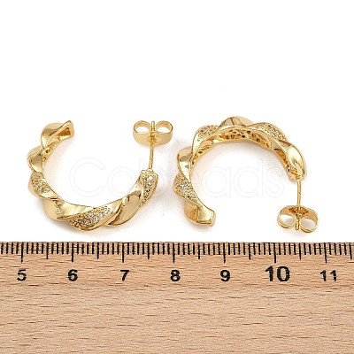 Brass Micro Pave Clear Cubic Zirconia Twist Stud Earrings EJEW-L275-16G-01-1