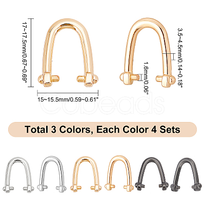 12 Sets 3 Colors Alloy Bag Side U Ring Hook DIY-WR0001-87-1