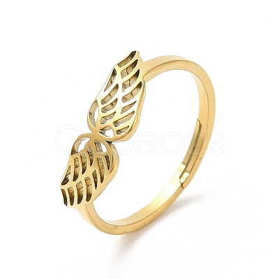 Ion Plating(IP) 304 Stainless Steel Hollow Wings Adjustable Ring for Women RJEW-L107-033G-1