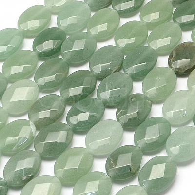 Faceted Oval Natural Green Aventurine Beads Strands G-R303-09-1