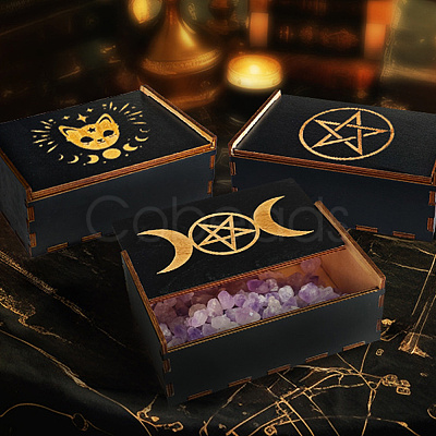 Rectangle Engraved Plywood Wooden Tarot Storage Boxes with Sliding Lid CON-WH20008-10B-1